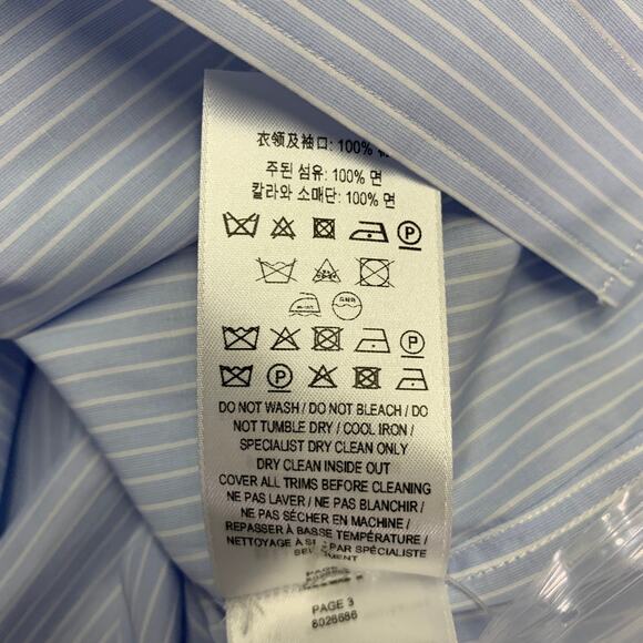 S Blue White Stripe Cotton Crystal Embellishment One Pocket Long Sleeve Shirt - Picture 10 of 10